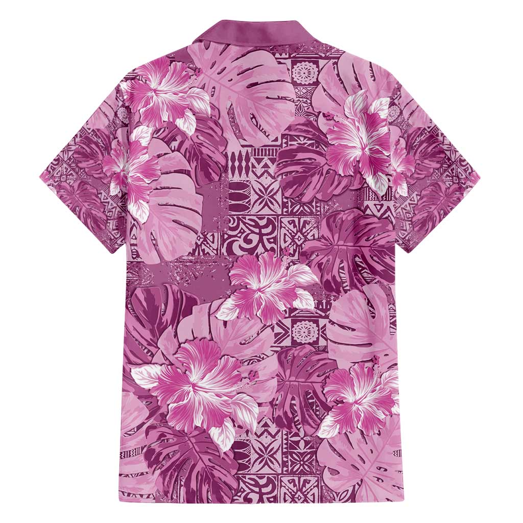 Hawaii Family Matching Long Sleeve Bodycon Dress and Hawaiian Shirt Magenta Polynesian Monstera Patterns - Polynesian Pride
