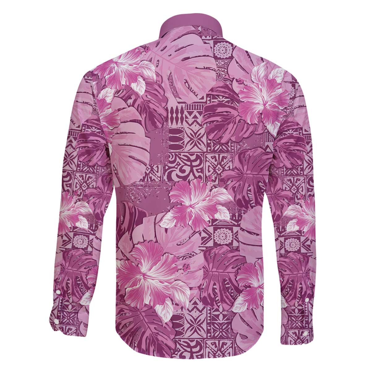 Hawaii Family Matching Off The Shoulder Long Sleeve Dress and Hawaiian Shirt Magenta Polynesian Monstera Patterns - Polynesian Pride