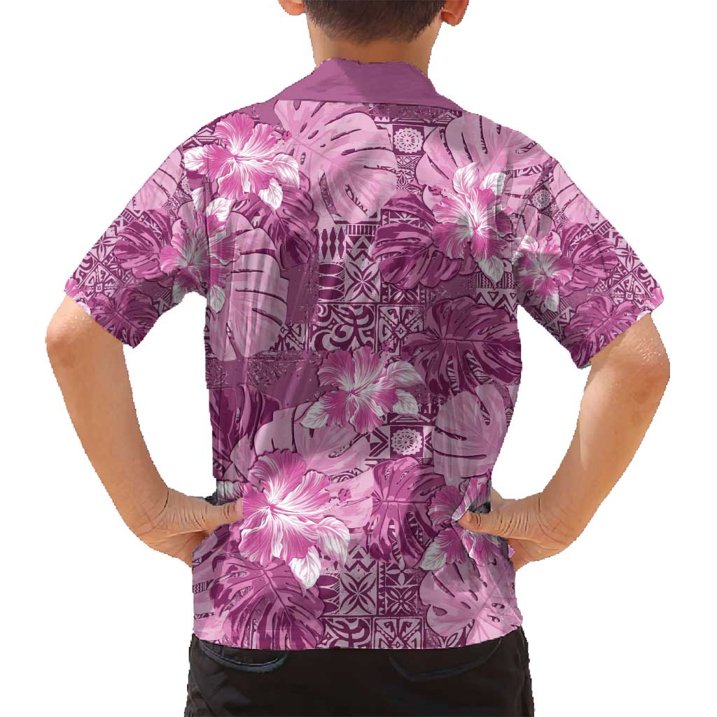 Hawaii Family Matching Off Shoulder Short Dress and Hawaiian Shirt Magenta Polynesian Monstera Patterns DT05 - Polynesian Pride