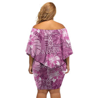 Hawaii Family Matching Off Shoulder Short Dress and Hawaiian Shirt Magenta Polynesian Monstera Patterns DT05 - Polynesian Pride