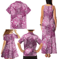Hawaii Family Matching Tank Maxi Dress and Hawaiian Shirt Magenta Polynesian Monstera Patterns - Polynesian Pride