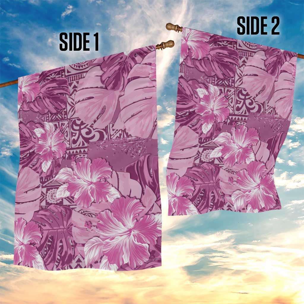 Hawaii Garden Flag Magenta Polynesian Monstera Patterns - Polynesian Pride