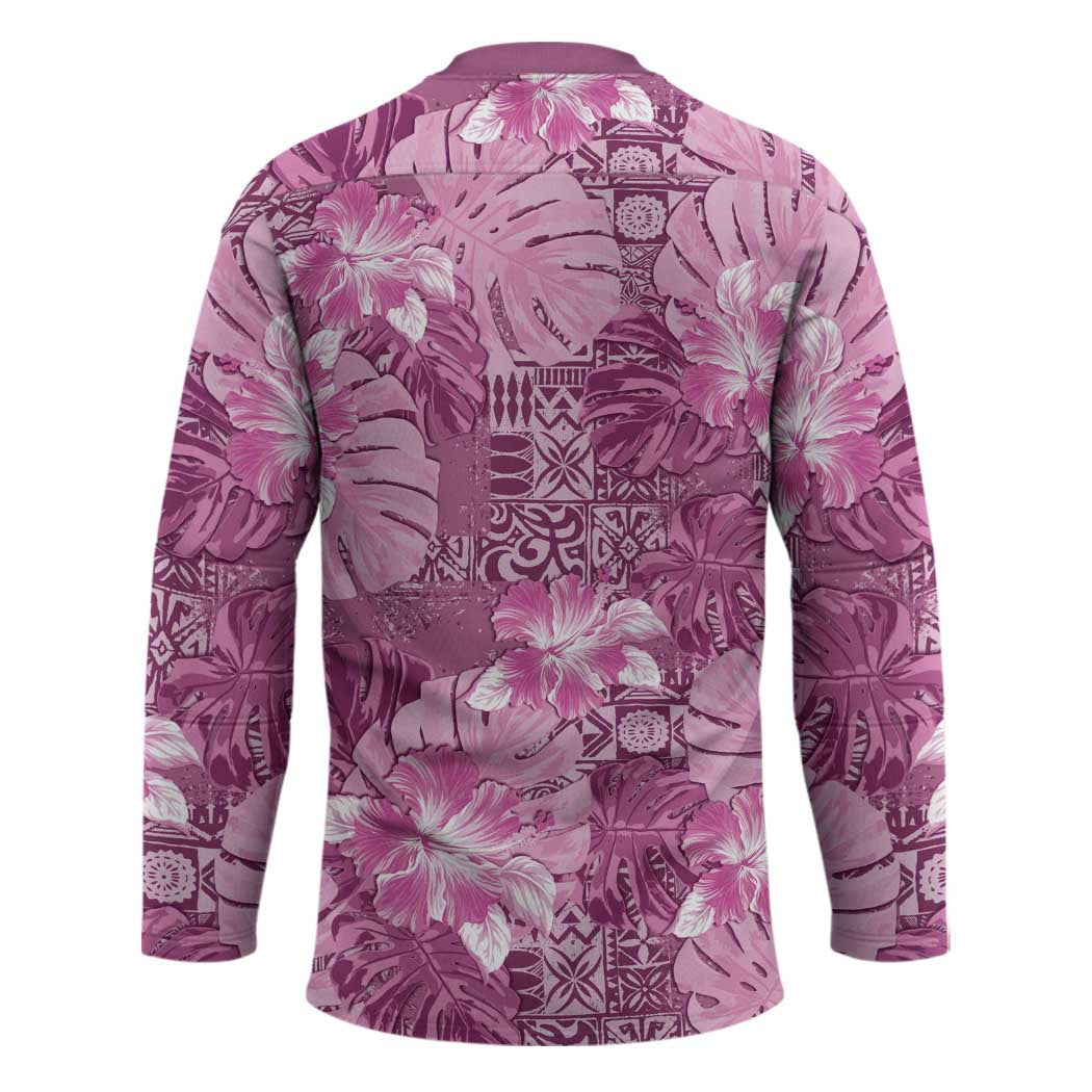Hawaii Hockey Jersey Magenta Polynesian Monstera Patterns - Polynesian Pride