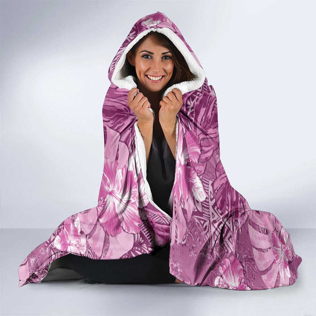 Hawaii Hooded Blanket Magenta Polynesian Monstera Patterns - Polynesian Pride