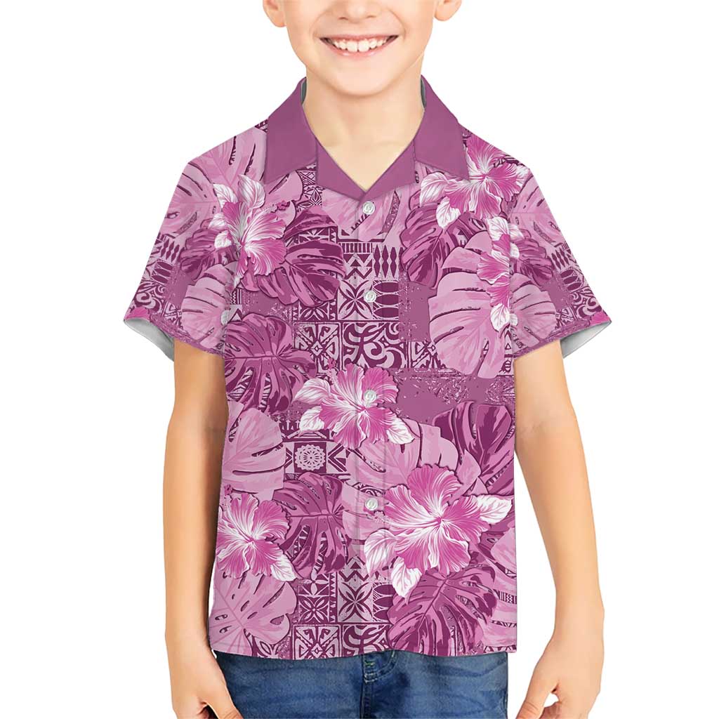 Hawaii Kid Hawaiian Shirt Magenta Polynesian Monstera Patterns DT05 Kid Magenta - Polynesian Pride