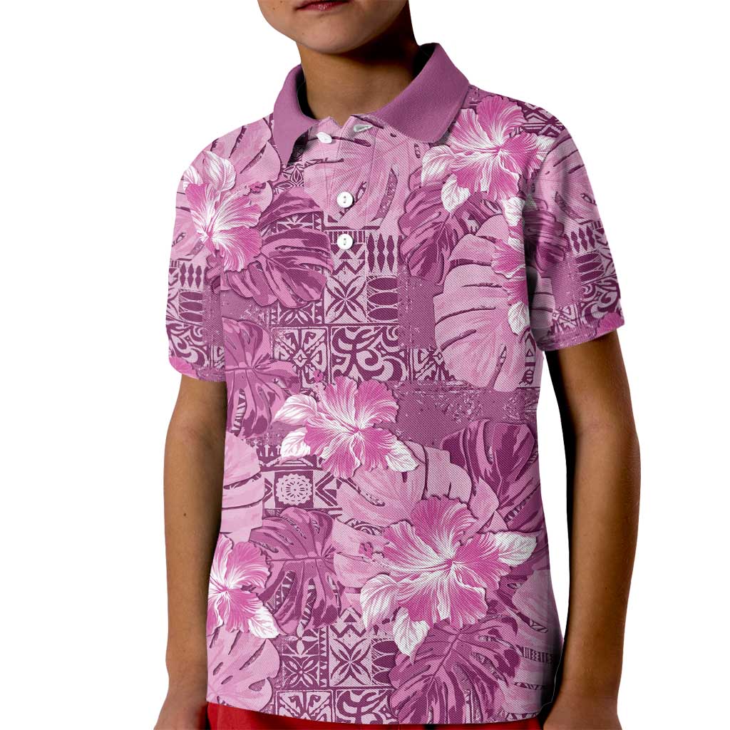 Hawaii Kid Polo Shirt Magenta Polynesian Monstera Patterns DT05 Kid Magenta - Polynesian Pride