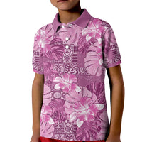 Hawaii Kid Polo Shirt Magenta Polynesian Monstera Patterns - Polynesian Pride