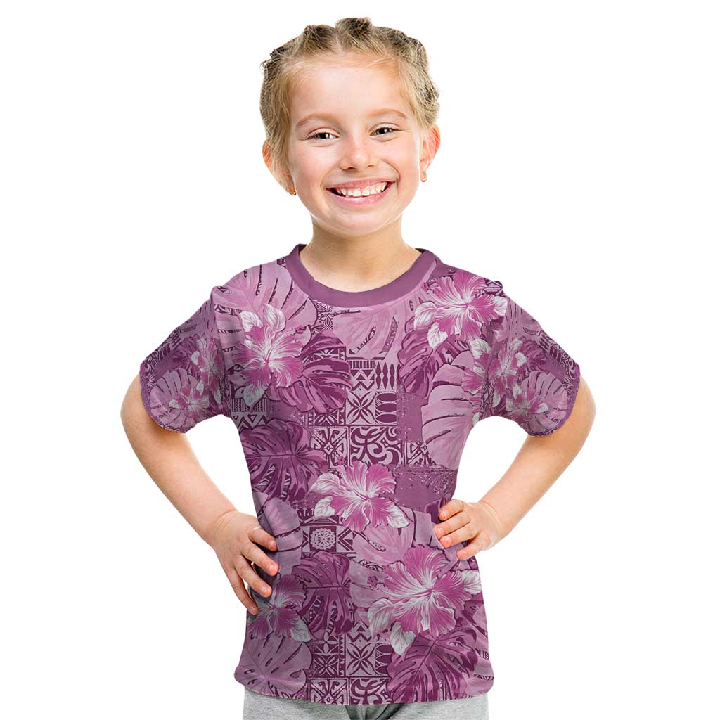 Hawaii Kid T Shirt Magenta Polynesian Monstera Patterns DT05 Magenta - Polynesian Pride