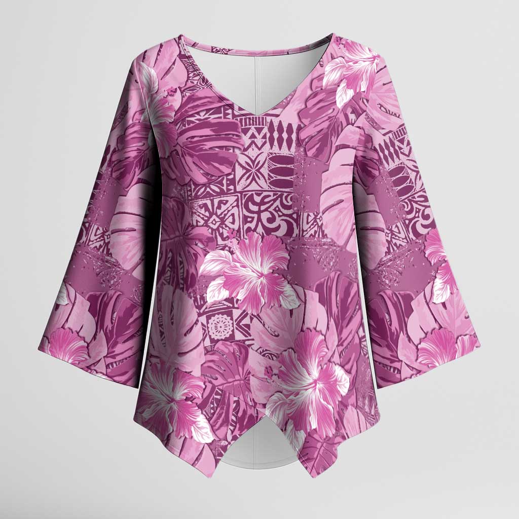 Hawaii Kimono Sleeve Blouse Magenta Polynesian Monstera Patterns - Polynesian Pride