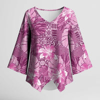 Hawaii Kimono Sleeve Blouse Magenta Polynesian Monstera Patterns - Polynesian Pride