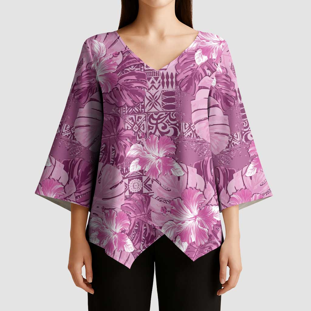 Hawaii Kimono Sleeve Blouse Magenta Polynesian Monstera Patterns - Polynesian Pride