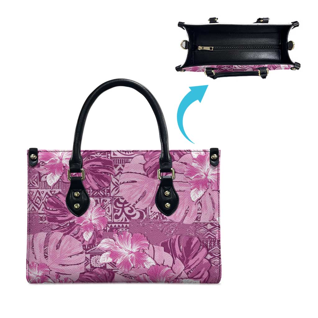 Hawaii Leather Bag Magenta Polynesian Monstera Patterns - Polynesian Pride