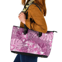 Hawaii Leather Tote Bag Magenta Polynesian Monstera Patterns DT05 Magenta - Polynesian Pride