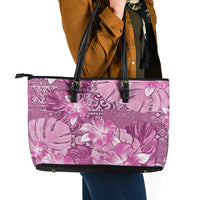 Hawaii Leather Tote Bag Magenta Polynesian Monstera Patterns DT05 - Polynesian Pride