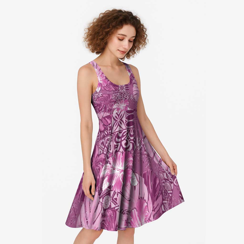 Hawaii Midi Dress Magenta Polynesian Monstera Patterns - Polynesian Pride