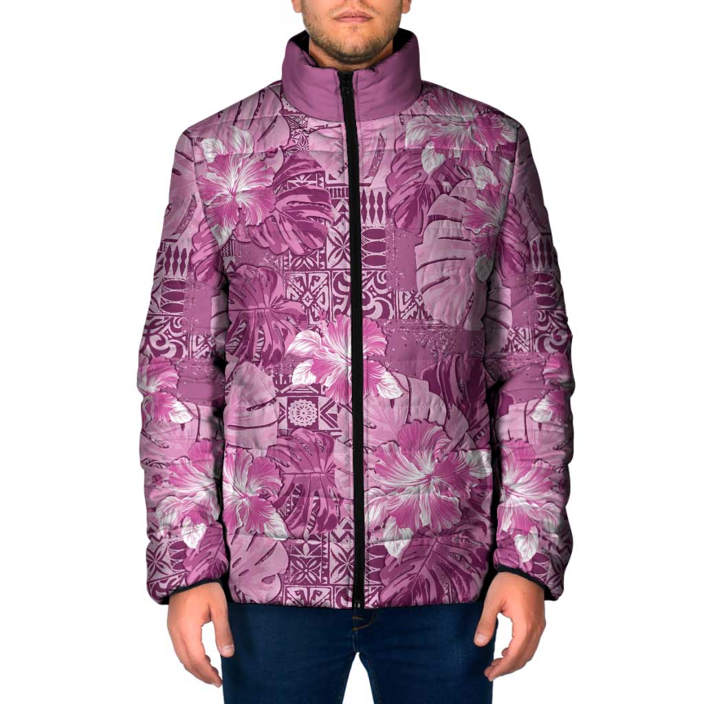 Hawaii Padded Jacket Magenta Polynesian Monstera Patterns - Polynesian Pride