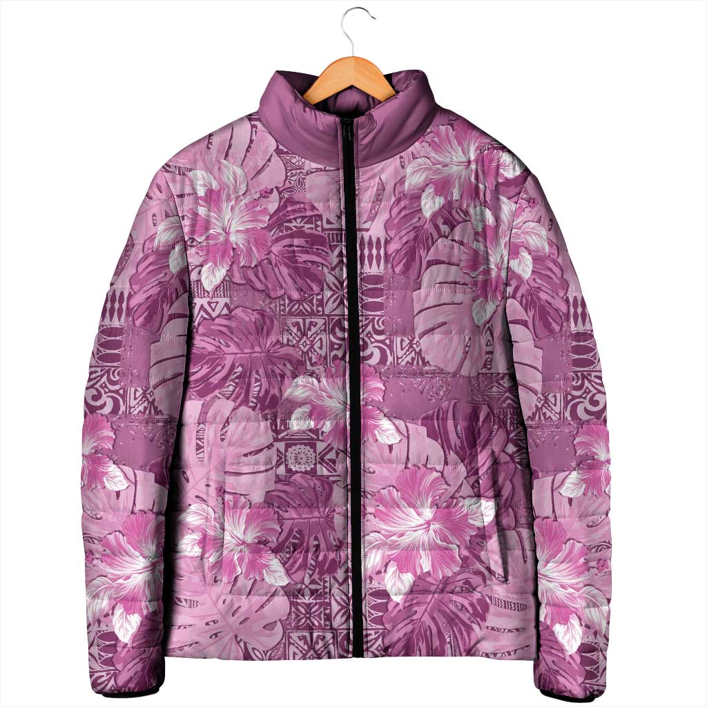 Hawaii Padded Jacket Magenta Polynesian Monstera Patterns - Polynesian Pride