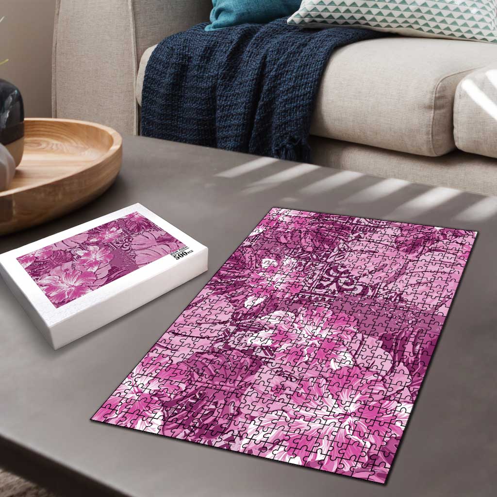 Hawaii Puzzle Magenta Polynesian Monstera Patterns - Polynesian Pride