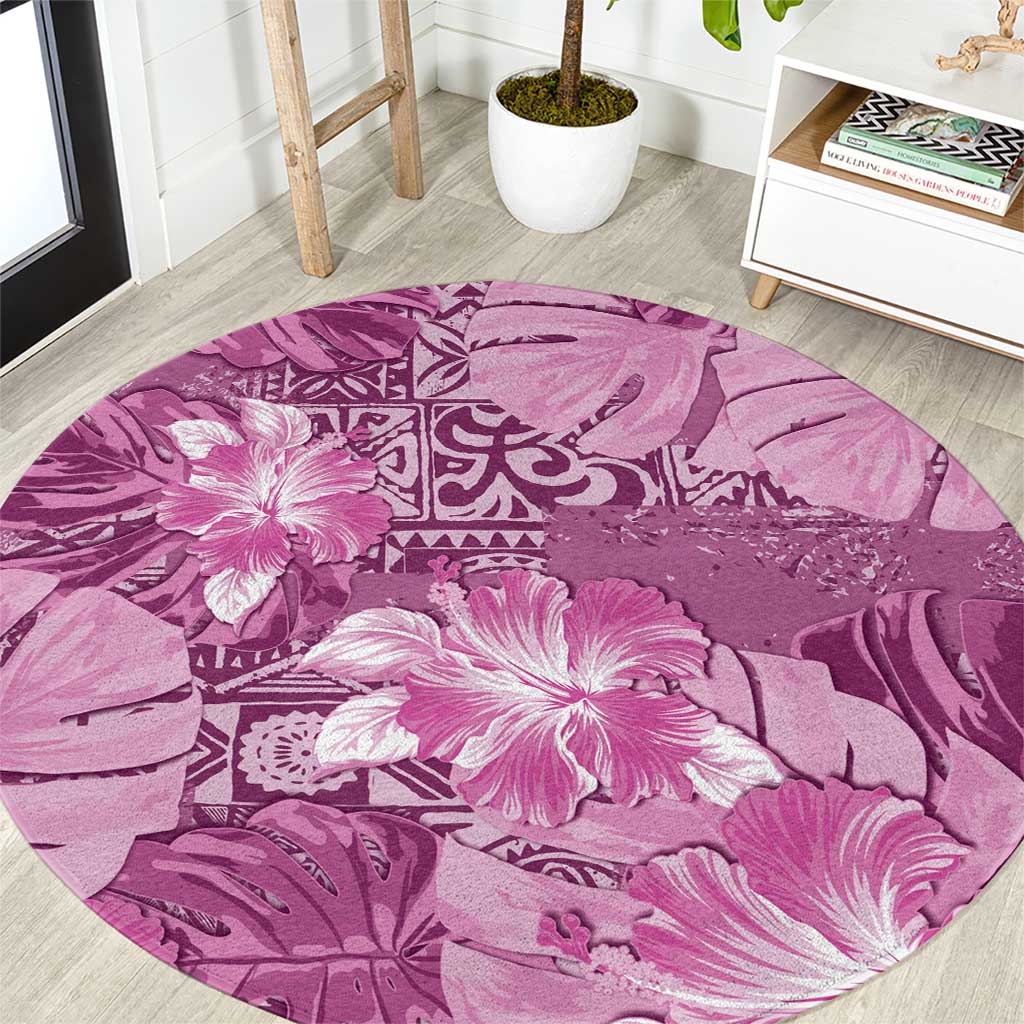 Hawaii Round Carpet Magenta Polynesian Monstera Patterns DT05 Magenta - Polynesian Pride