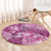 Hawaii Round Carpet Magenta Polynesian Monstera Patterns - Polynesian Pride