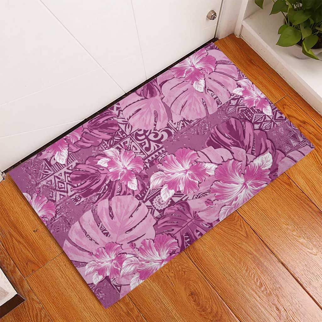 Hawaii Rubber Doormat Magenta Polynesian Monstera Patterns - Polynesian Pride