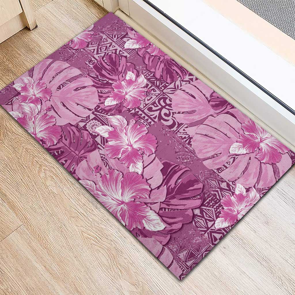 Hawaii Rubber Doormat Magenta Polynesian Monstera Patterns - Polynesian Pride