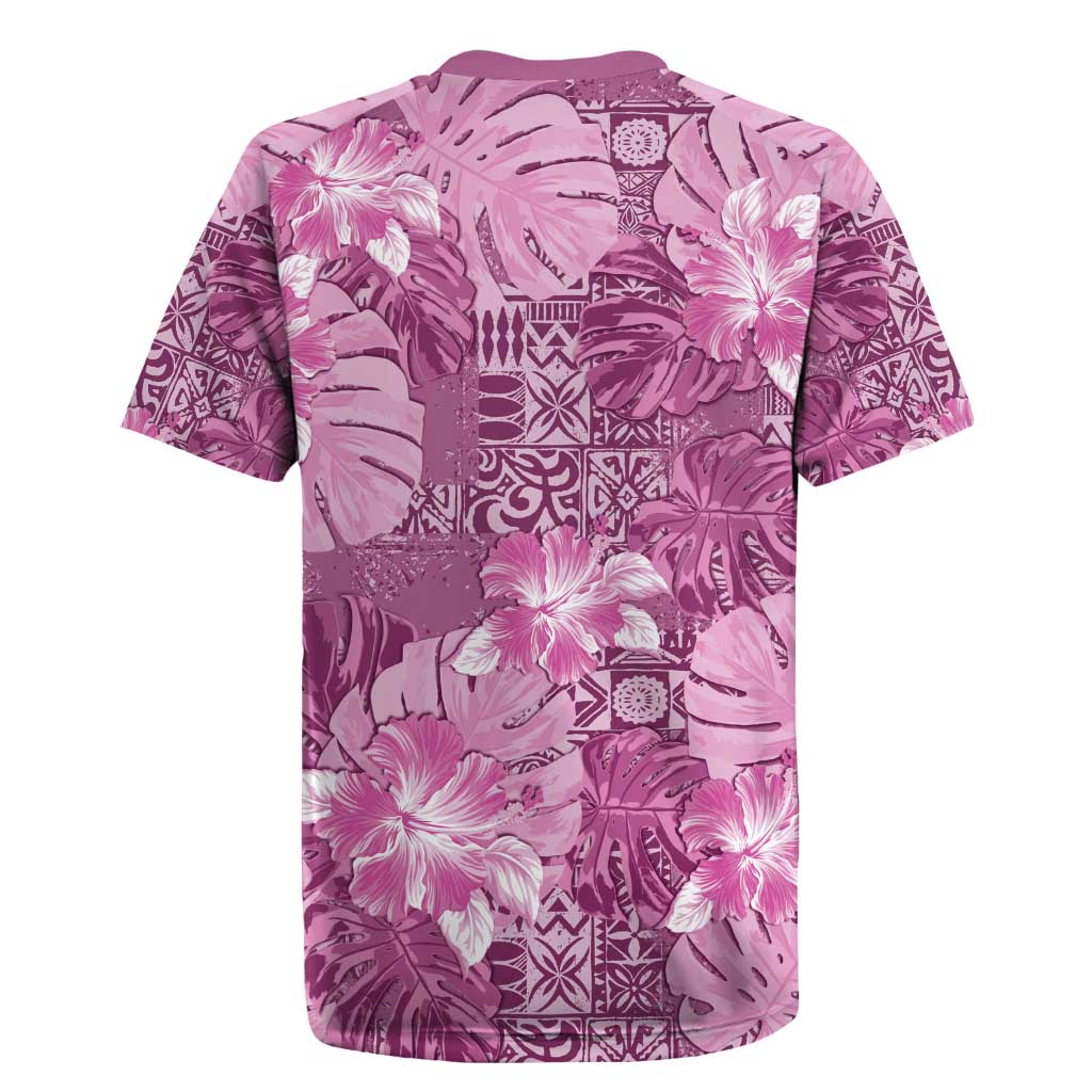 Hawaii Rugby Jersey Magenta Polynesian Monstera Patterns - Polynesian Pride