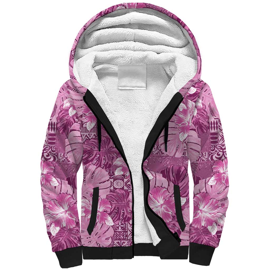 Hawaii Sherpa Hoodie Magenta Polynesian Monstera Patterns DT05 Unisex Magenta - Polynesian Pride