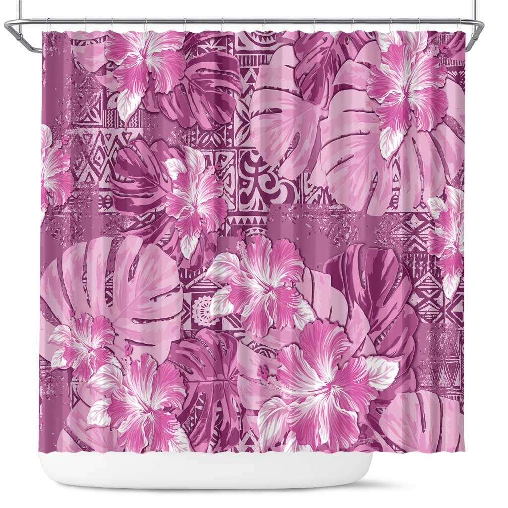 Hawaii Shower Curtain Magenta Polynesian Monstera Patterns DT05 Magenta - Polynesian Pride