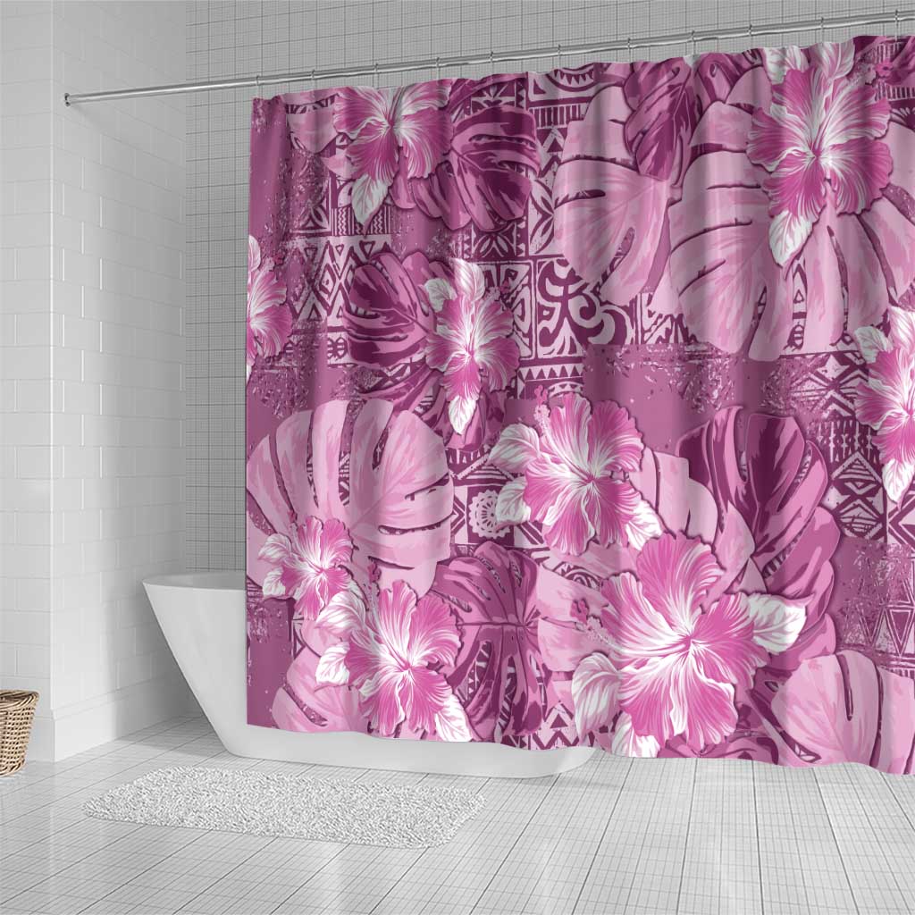 Hawaii Shower Curtain Magenta Polynesian Monstera Patterns - Polynesian Pride