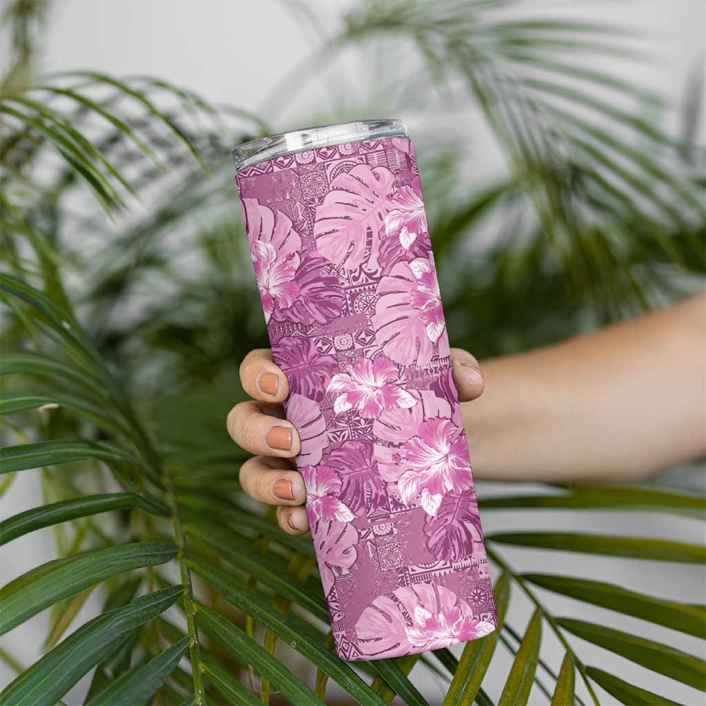 Hawaii Skinny Tumbler Magenta Polynesian Monstera Patterns - Polynesian Pride