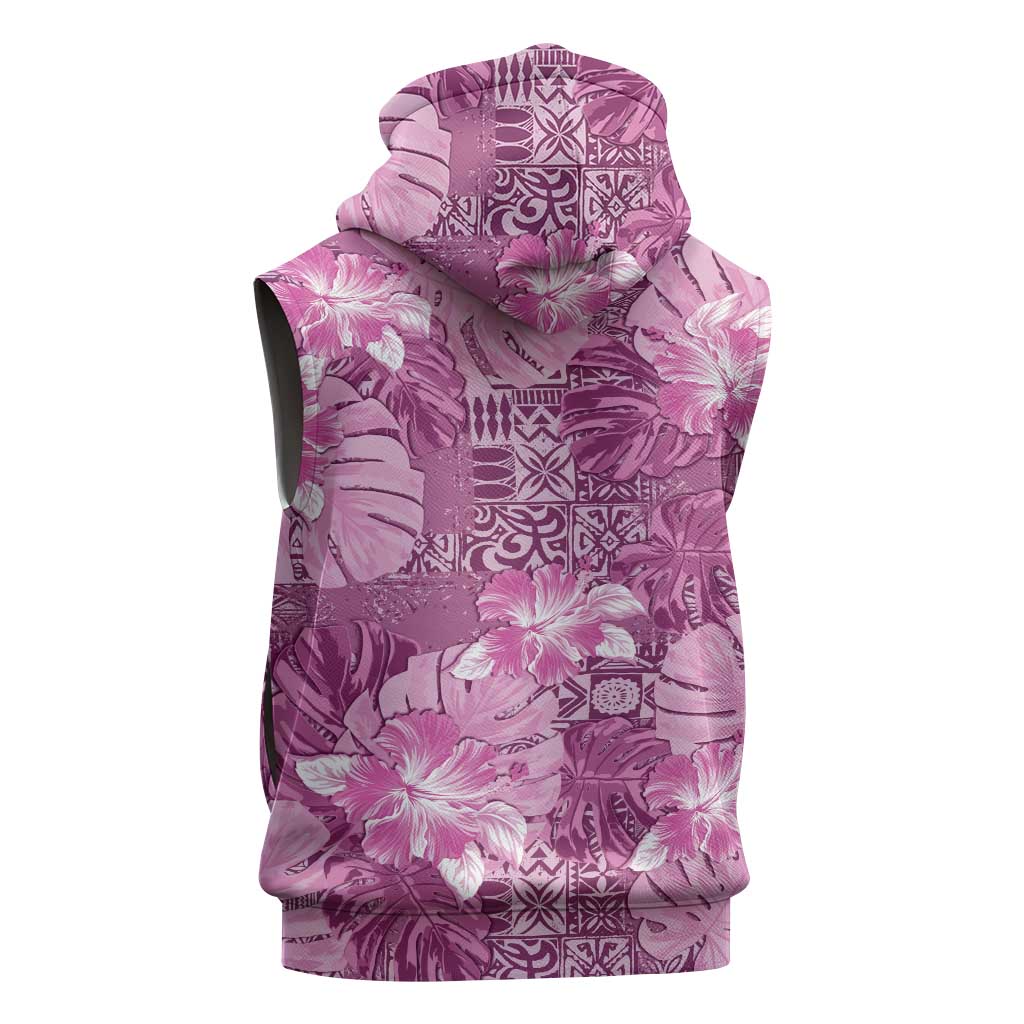 Hawaii Sleeveless Hoodie Magenta Polynesian Monstera Patterns - Polynesian Pride