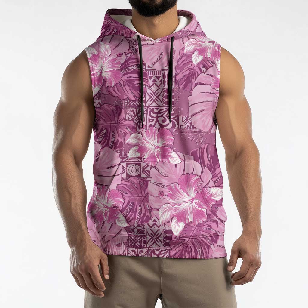 Hawaii Sleeveless Hoodie Magenta Polynesian Monstera Patterns - Polynesian Pride