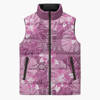 Hawaii Sleeveless Puffer Jacket Magenta Polynesian Monstera Patterns - Polynesian Pride