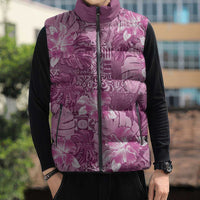 Hawaii Sleeveless Puffer Jacket Magenta Polynesian Monstera Patterns - Polynesian Pride