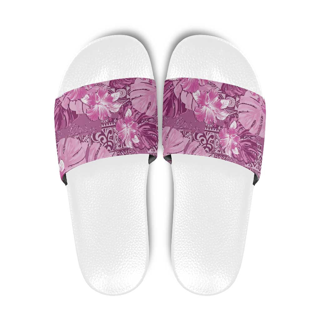 Hawaii Slide Sandals Magenta Polynesian Monstera Patterns - Polynesian Pride