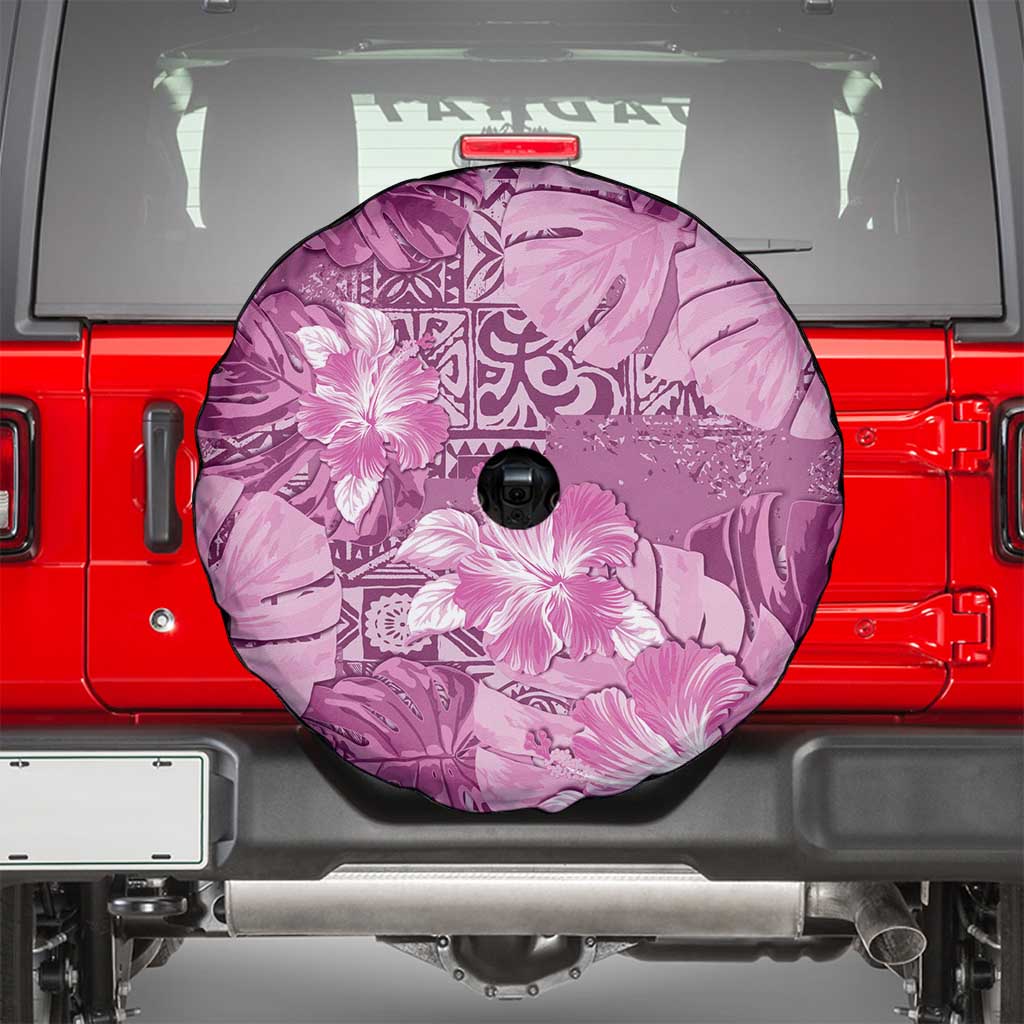 Hawaii Spare Tire Cover Magenta Polynesian Monstera Patterns - Polynesian Pride
