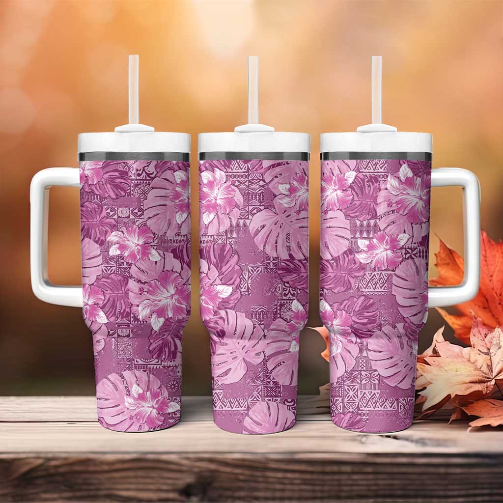 Hawaii Tumbler With Handle Magenta Polynesian Monstera Patterns - Polynesian Pride