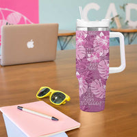 Hawaii Tumbler With Handle Magenta Polynesian Monstera Patterns - Polynesian Pride