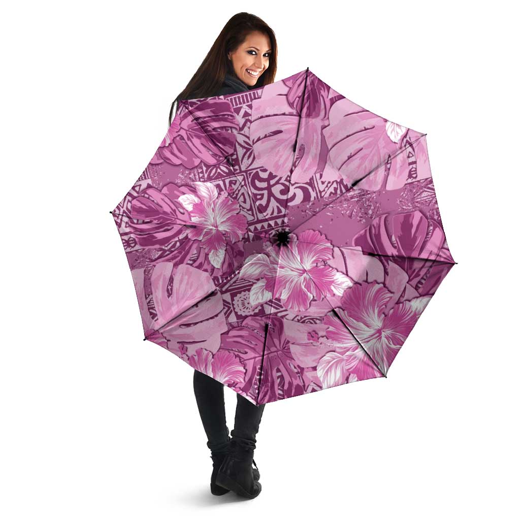 Hawaii Umbrella Magenta Polynesian Monstera Patterns - Polynesian Pride