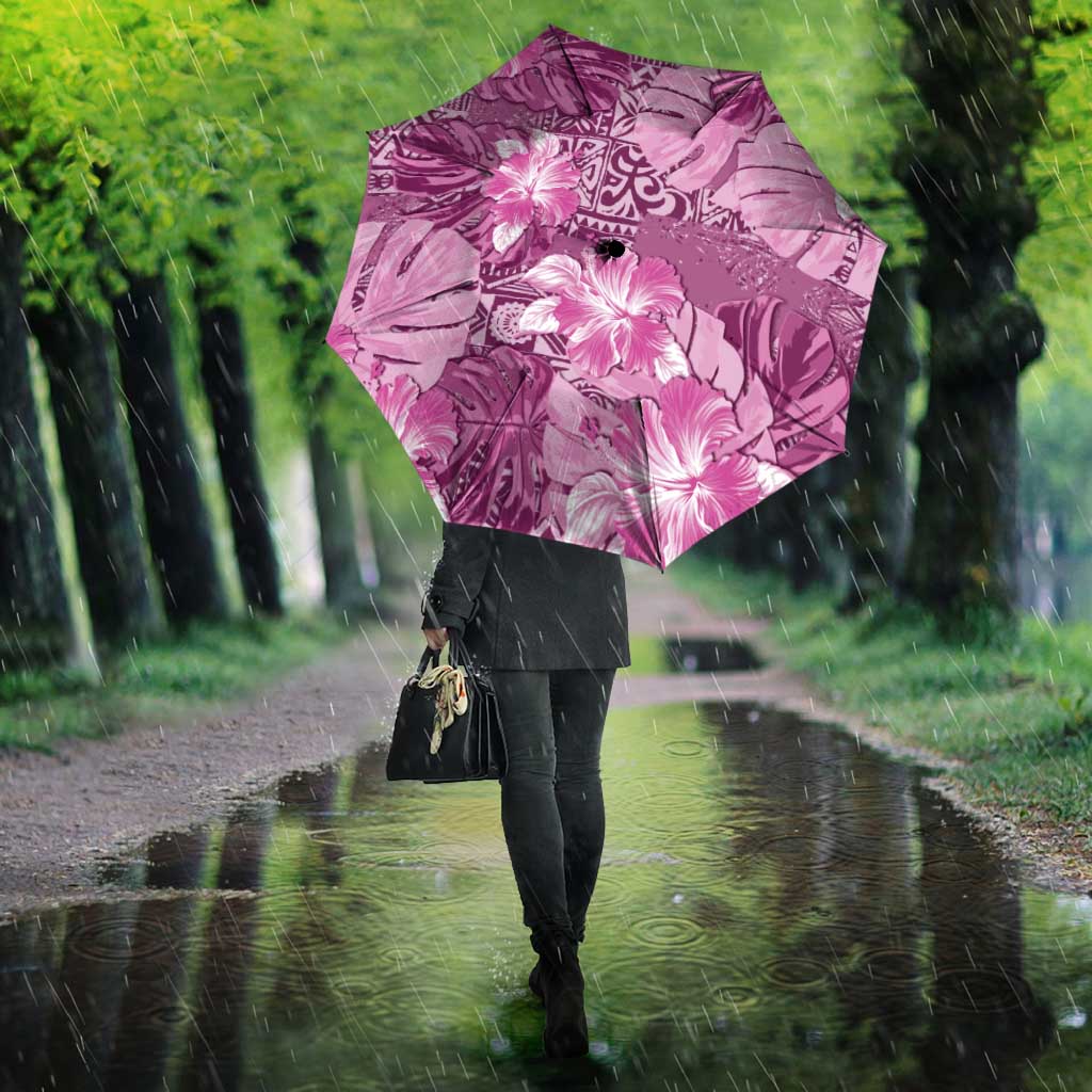 Hawaii Umbrella Magenta Polynesian Monstera Patterns - Polynesian Pride