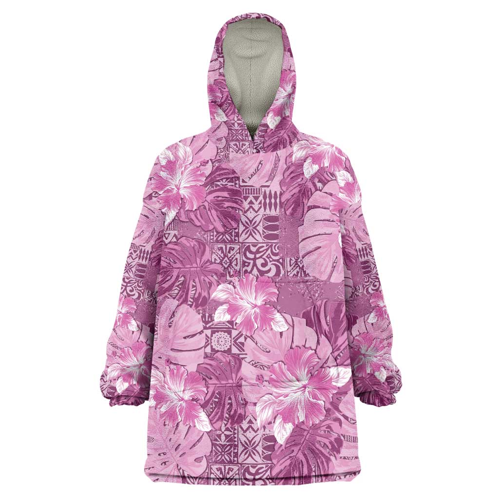 Hawaii Wearable Blanket Hoodie Magenta Polynesian Monstera Patterns DT05 One Size Magenta - Polynesian Pride