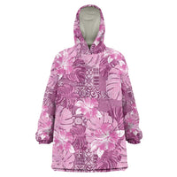 Hawaii Wearable Blanket Hoodie Magenta Polynesian Monstera Patterns DT05 One Size Magenta - Polynesian Pride