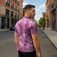 Hawaii Zipper Polo Shirt Magenta Polynesian Monstera Patterns - Polynesian Pride