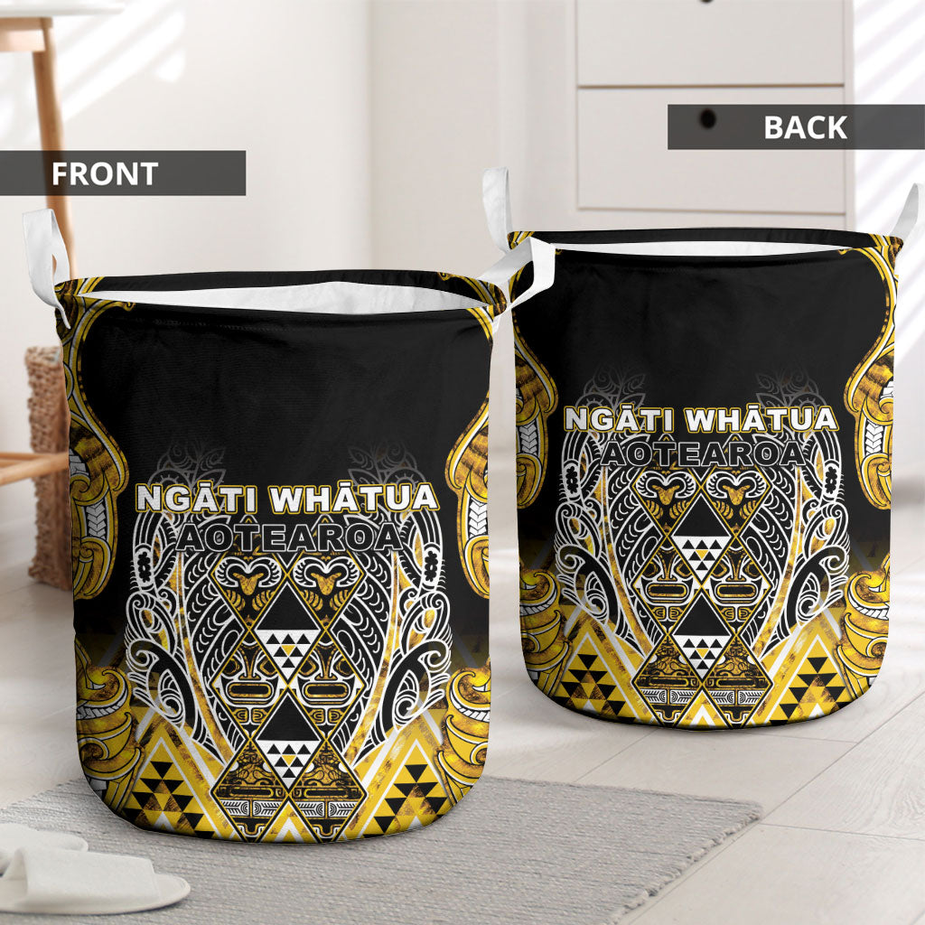 Aotearoa Ngati Whatua Laundry Basket Maori Tribal Gold Paua Shell Pattern