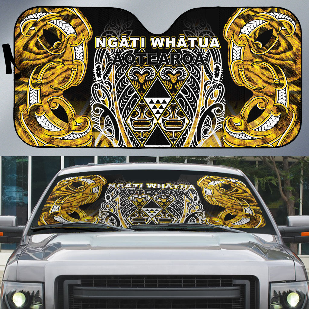 Aotearoa Ngati Whatua Auto Sun Shade Maori Tribal Gold Paua Shell Pattern