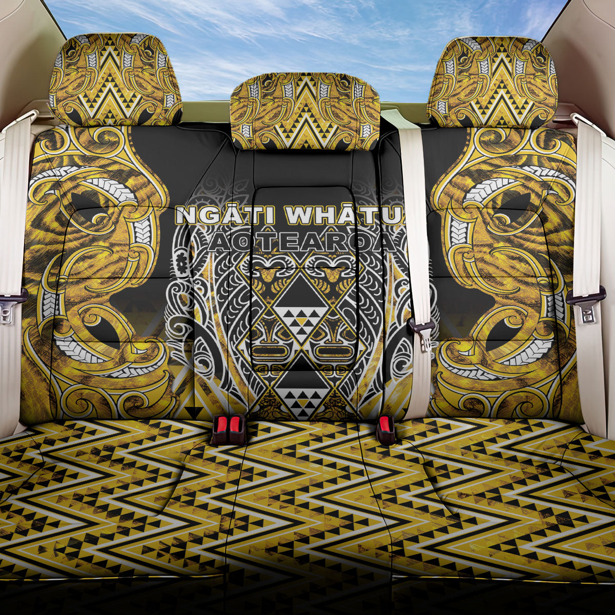Aotearoa Ngati Whatua Back Car Seat Cover Maori Tribal Gold Paua Shell Pattern