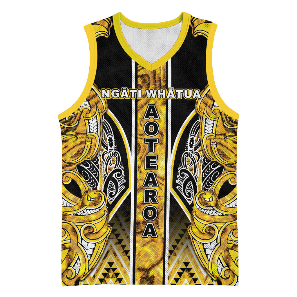 Aotearoa Ngati Whatua Basketball Jersey Maori Tribal Gold Paua Shell Pattern