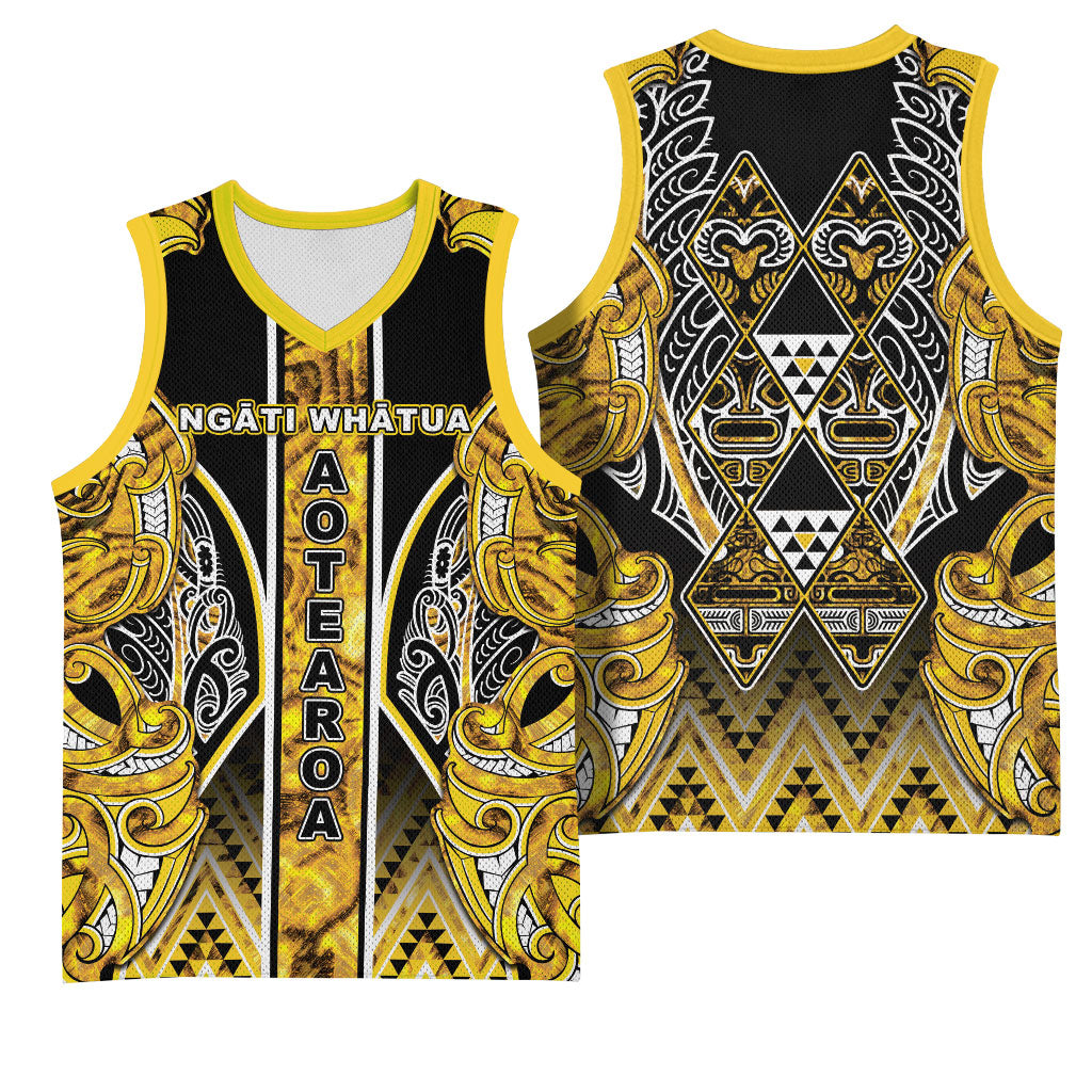 Aotearoa Ngati Whatua Basketball Jersey Maori Tribal Gold Paua Shell Pattern