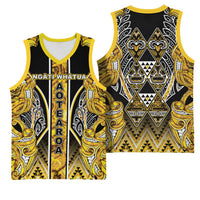 Aotearoa Ngati Whatua Basketball Jersey Maori Tribal Gold Paua Shell Pattern